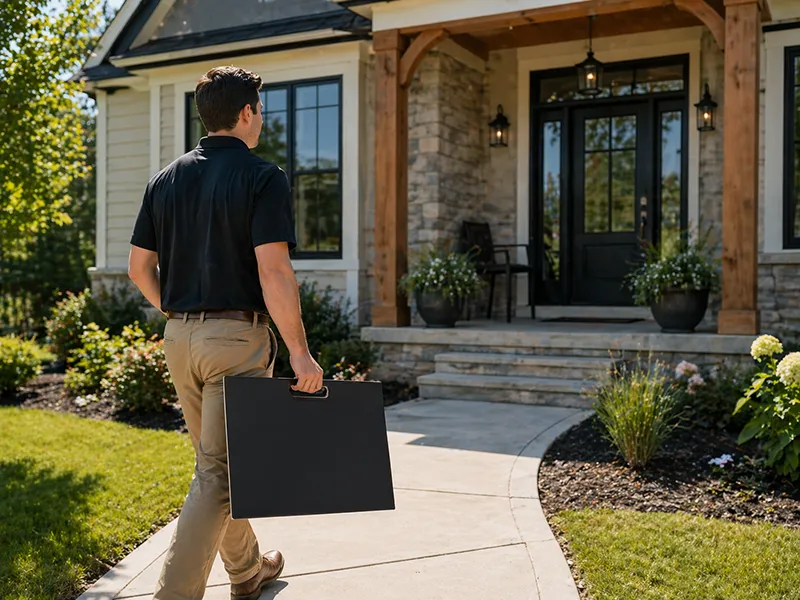 Shop-At-Home-WeComeToYou Flooring associate arriving at customers house with flooring samples | All American Flooring